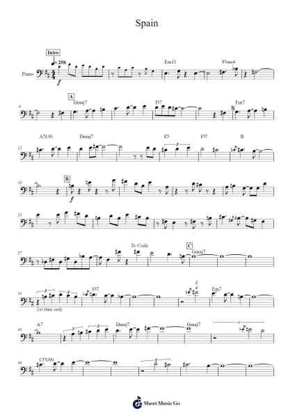 Spain النوتات الموسيقية بواسطة Chick Corea-ترتيب.Pearroe