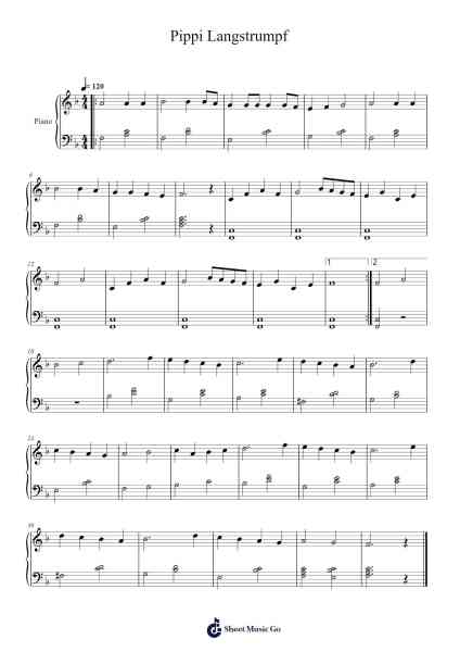 Pippi Langstrumpf Sheet Music by undefined-Arr.Chestom
