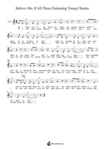 Believe Me, If All Those Endearing Young Charms Sheet Music by Misc tunes-Arr.Jouboyd Calgel