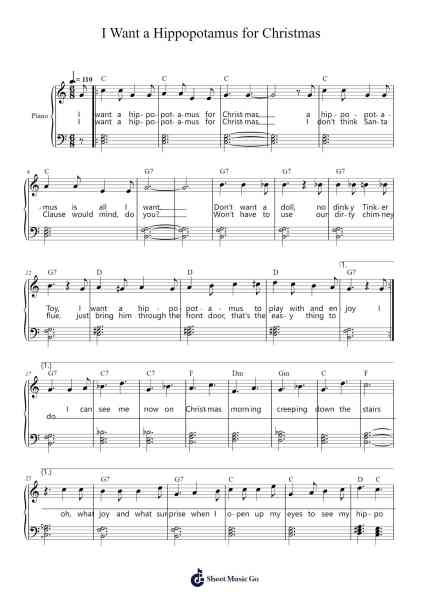 I Want A Hippopotamus For Christmas Sheet Music by Gayla Peevey-Arr.Graycie Scob
