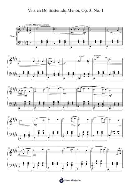Vals en Do Sostenido Menor, Op. 3, No. 1 Sheet Music by Frank161120-Arr.Sanprice