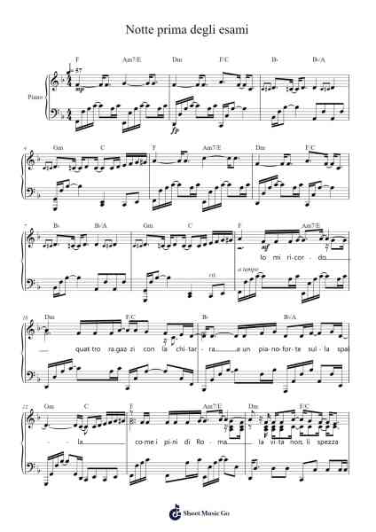 Notte prima degli esami Sheet Music by Antonello Venditti-Arr.Steinter Rooridge