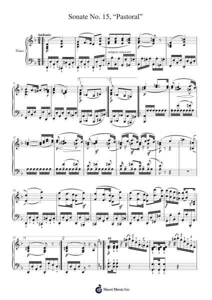 Sonata No. 15 in D Major, Op. 28 "Pastoral": II. Andante Sheet Music by Ludwig van Beethoven-Arr.Caelance