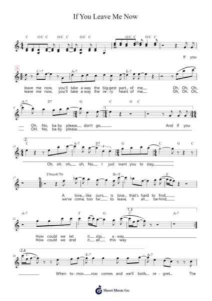 If You Leave Me Now Sheet Music by Chicago-Arr.Dwightlind