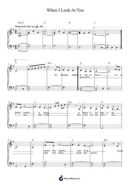 When I Look At You Sheet Music by Miley Cyrus-Arr.Wrightcia Leighgai