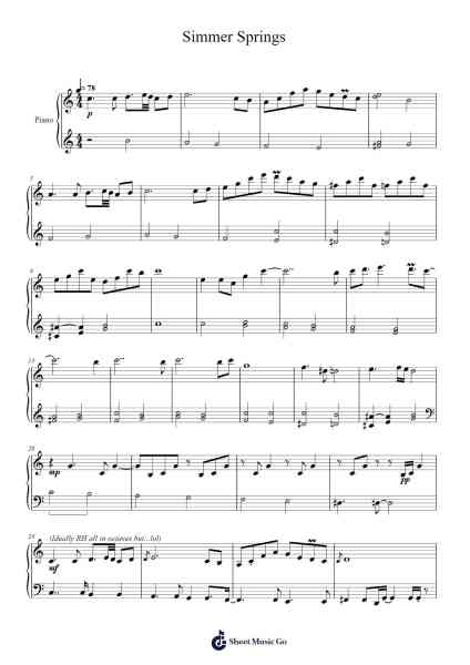 Simmer Springs Sheet Music by Lena Raine-Arr.Priney Grelen