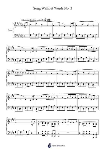 Song Without Words No. 3 Sheet Music by Cookeda-Arr.Ausdam Pukin