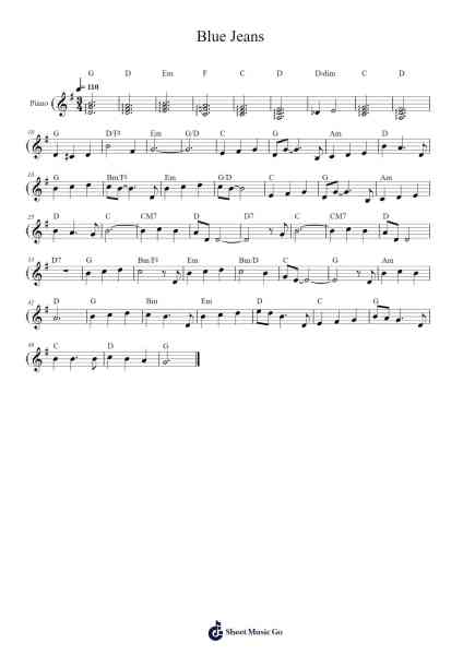 Blue Jeans Sheet Music by Gangga Kusuma-Arr.Yersing