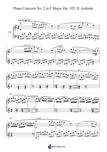 Piano Concerto No. 2 in F Major, Op. 102: II. Andante Sheet Music by Dmitri Shostakovich-Arr.Toddjoy