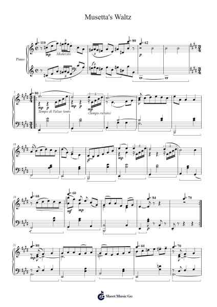 Musetta's Waltz from La Bohème Sheet Music by Giacomo Puccini-Arr.Wheejames