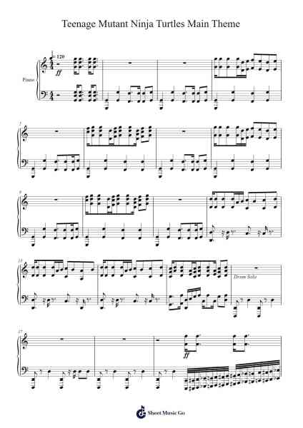 Teenage Mutant Ninja Turtles (1990) - Main Theme Sheet Music by John Du Prez-Arr.Phylpeg Bradning