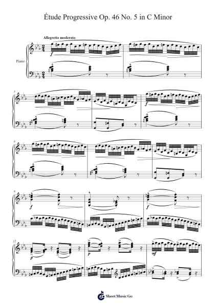 Étude Progressive Op. 46 No. 5 in C Minor Sheet Music by Stephen Heller-Arr.Gwensen