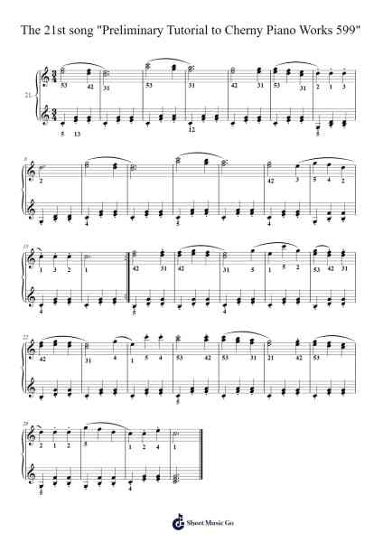 The 21st song "Preliminary Tutorial to Cherny Piano Works 599" Sheet Music by Czerny-Arr.Mondlius