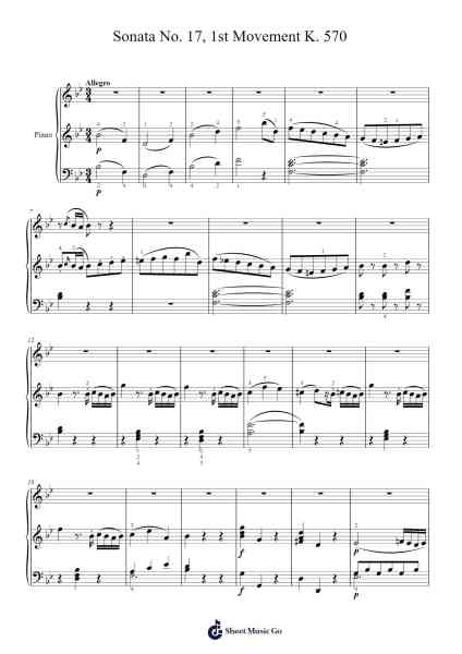 Piano Sonata No. 17 in B-flat Major, K. 570: I. Allegro Sheet Music by Wolfgang Amadeus Mozart-Arr.Gemfoe Conchey