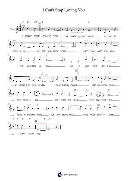 I Can't Stop Loving You Sheet Music by Don Gibson-Arr.Yesea
