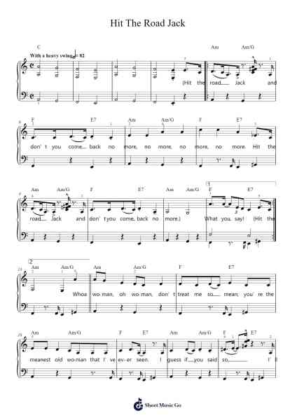 Hit The Road Jack Sheet Music by Ray Charles-Arr.Bobtab