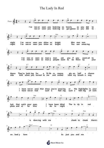 The Lady In Red Sheet Music by Chris de Burgh-Arr.Webbjohn Zafy