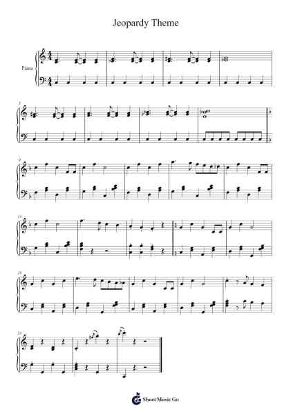 Jeopardy Theme Sheet Music by Merv Griffin-Arr.Evertrine Curcent
