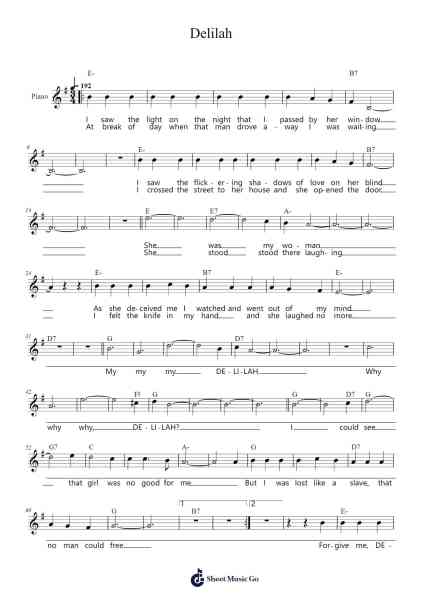 Delilah Sheet Music by Barry Mason/Les Reed-Arr.Reedthey Zeway