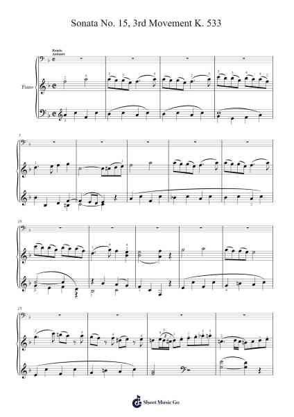 Piano Sonata No. 15 in F Major, K. 533/494: III. Rondo Sheet Music by Wolfgang Amadeus Mozart-Arr.Hagchel Perpel