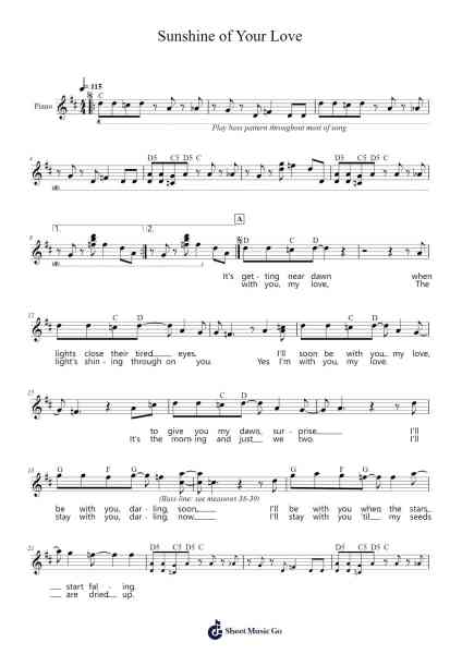 Sunshine of Your Love Sheet Music by Cream-Arr.Invy