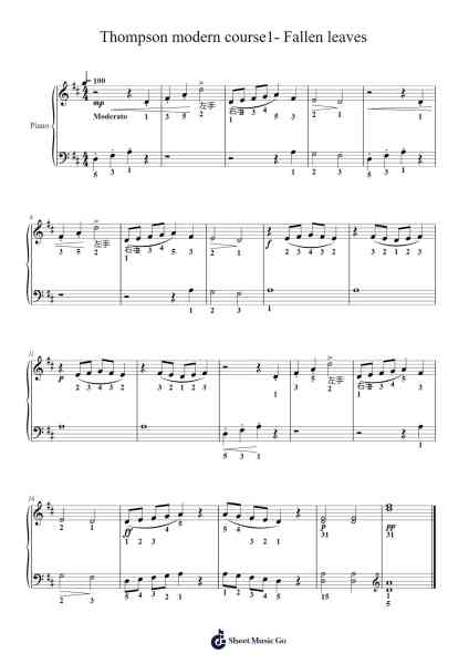 Thompson modern course1- Fallen leaves Sheet Music by John Thompson-Arr.Dowar Warford