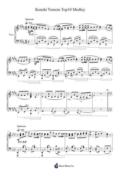 Kenshi Yonezu Top10 Medley Sheet Music by Kenshi Yonezu-Arr.Borgriel
