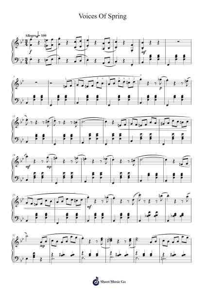Voices Of Spring, Op. 410 Sheet Music by Johann Strauss Sr.-Arr.Stilling