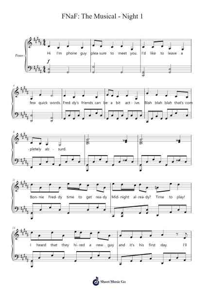 FNaF: The Musical - Night 1 Sheet Music by Lorjames Toutlius-Arr.Everbloor Frankrl