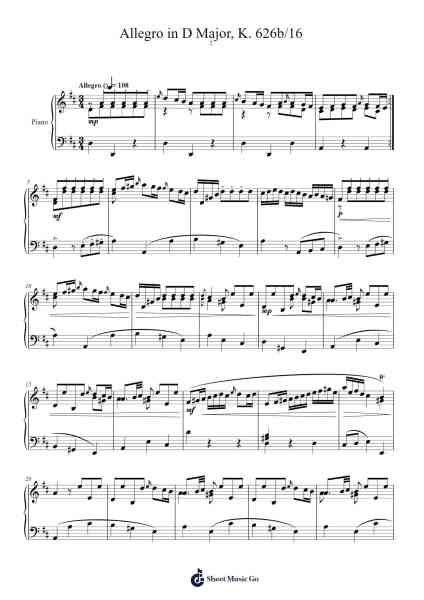 Allegro in D Major, K. 626b/16 Sheet Music by Wolfgang Amadeus Mozart-Arr.Armsibyl Cranerell