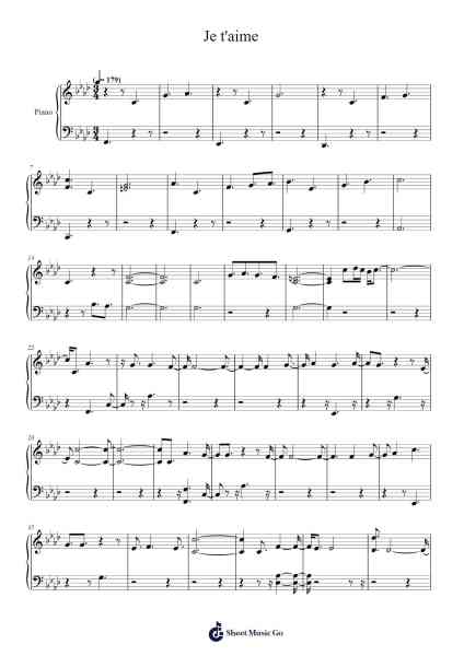 Je t'aime Sheet Music by tigr1620-Arr.Stanthy