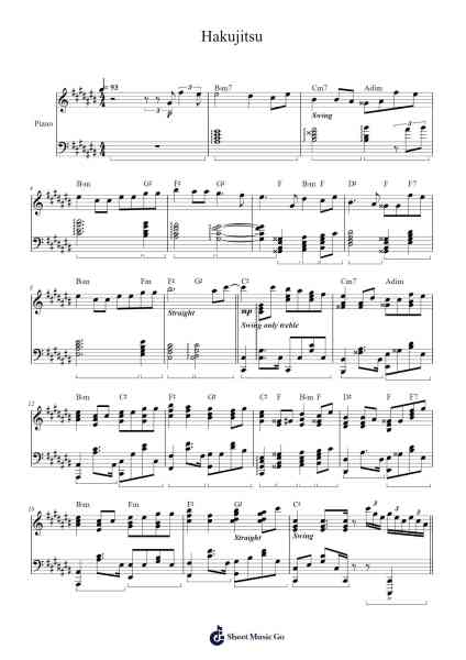 Hakujitsu Sheet Music by King Gnu-Arr.Yetkim Vauglvis