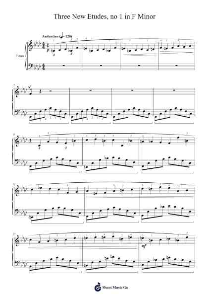 Three New Etudes, No. 1 in F Minor Sheet Music by Frédéric Chopin-Arr.Latckens