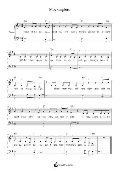 Mockingbird Sheet Music by Eminem-Arr.Blycarr