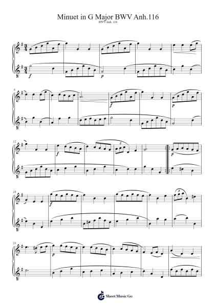 Minuet in G Major, BWV Anh. 116 Sheet Music by Johann Sebastian Bach-Arr.Dilliz Woolfsil