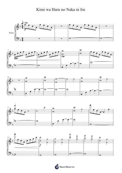 Kimi wa Haru no Naka ni Iru Sheet Music by Masaru Yokoyama-Arr.Junechad