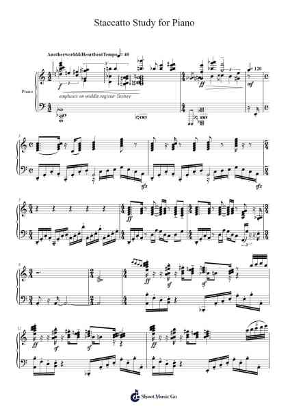 Staccatto Study for Piano Sheet Music by Roberto Matta-Arr.Gailmand