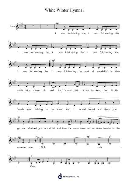 White Winter Hymnal Sheet Music by Fleet Foxes-Arr.Songes