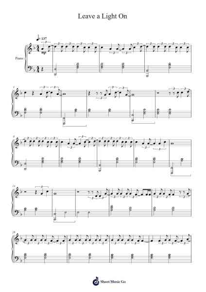 Leave a Light On Sheet Music by Tom Walker-Arr.Debhum Browntor