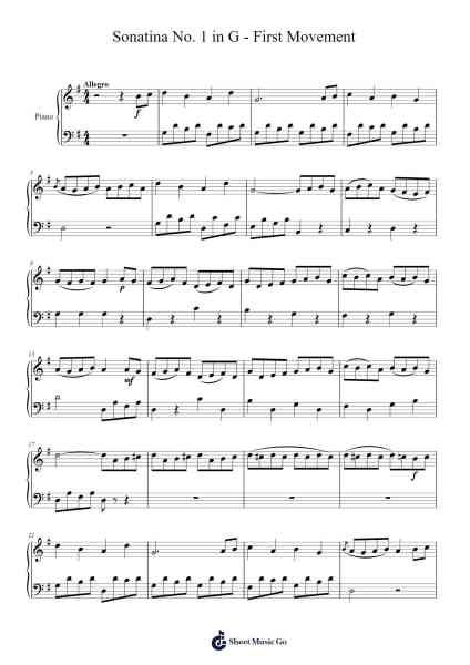 Allegro - First Movement from Sonatina No. 1 in G Sheet Music by Thomas Attwood-Arr.Lespenn
