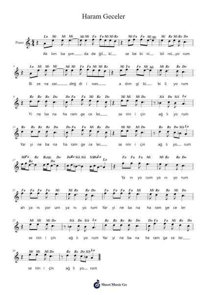 Haram Geceler Sheet Music by Nilüfer-Arr.Janedo