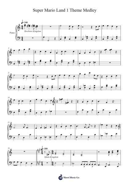 Super Mario Land 1 Theme Medley Sheet Music by Misc Computer Games-Arr.Ninah