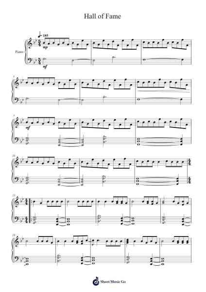 Hall of Fame Sheet Music by The Script-Arr.Sylsia Kerrsel