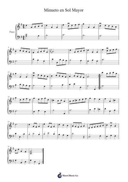 Minuet in G Major, BWV Anh. 114 Sheet Music by Christian Pezold-Arr.Wattkeith Louichild