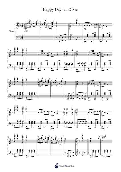 Happy Days in Dixie Sheet Music by Kerry Mills-Arr.Huxver Birdnee