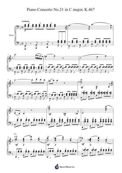 Piano Concerto No. 21 in C Major, K. 467: II. Andante Sheet Music by Wolfgang Amadeus Mozart-Arr.Jillmo Grantbott