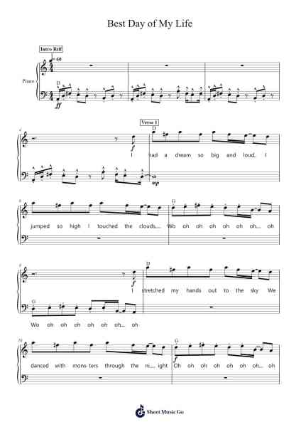 Best Day of My Life Sheet Music by American Authors-Arr.Yedle Adelo