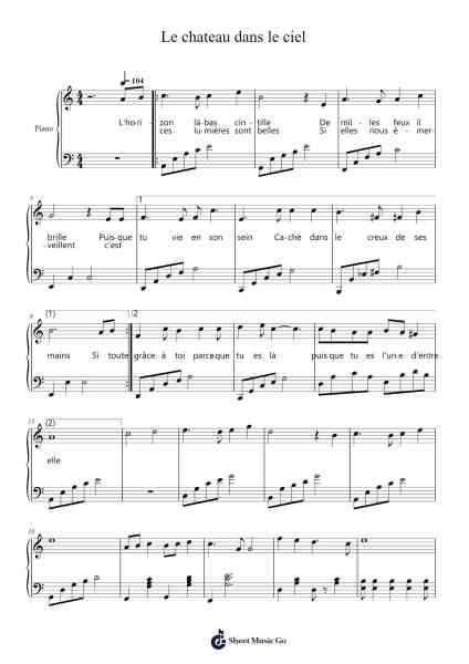Le chateau dans le ciel Sheet Music by 久石讓-Arr.Toursbur