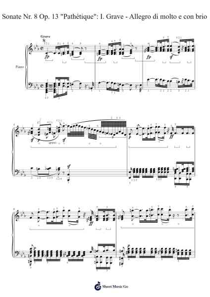 Sonate Nr. 8 Op. 13 "Pathétique": I. Grave - Allegro di molto e con brio Sheet Music by Ludwig van Beethoven-Arr.Ligreen