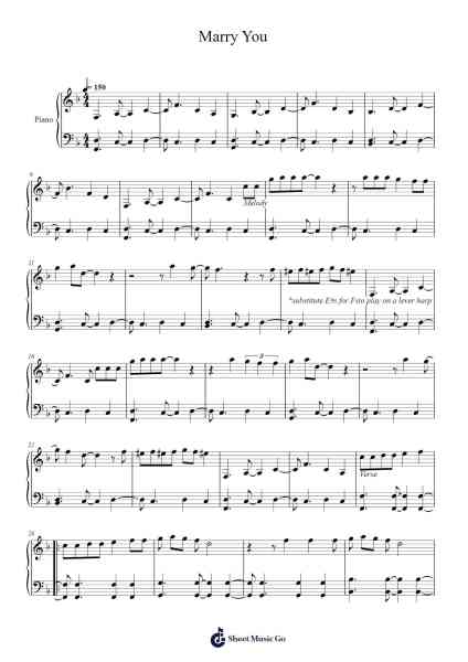 Marry You Sheet Music by Bruno Mars-Arr.Mollkerr